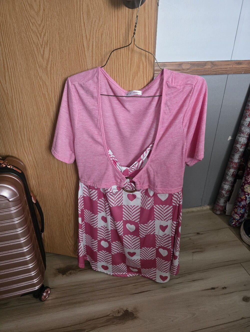 Pink Heart-Print Womens Shirt with Ring Detail